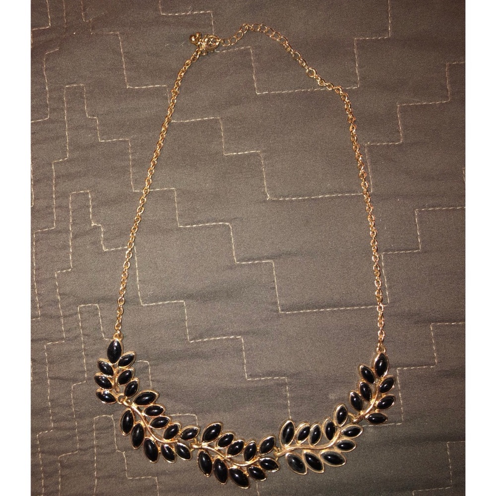 Gold and Black Leaf Detail Necklace